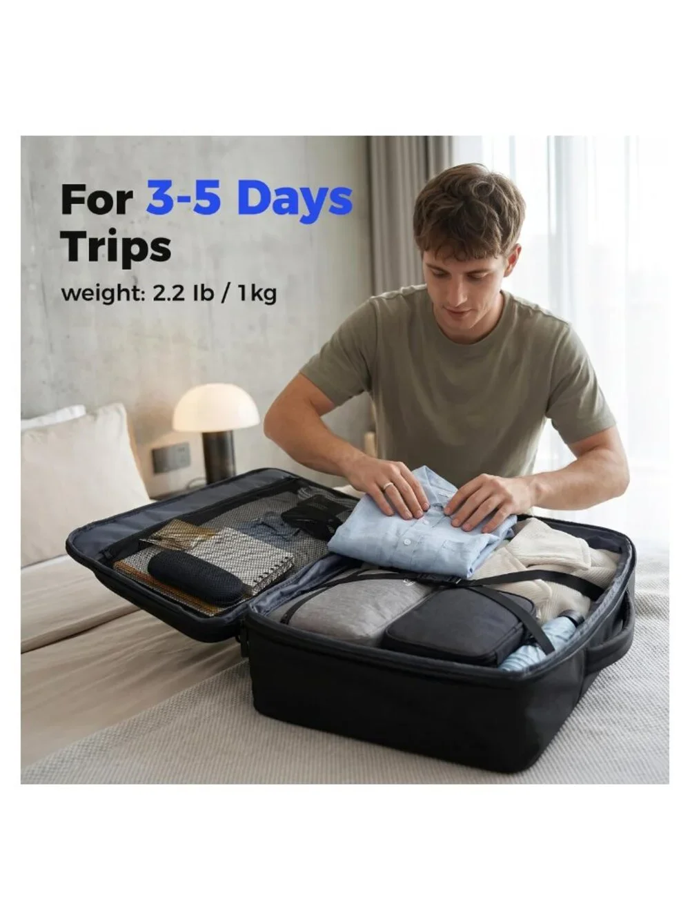 Extra Large Expandable Carry On Travel Backpack 45L Water Resistant Polyester